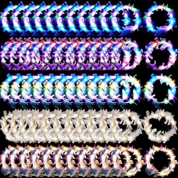LED Feather Crown Headbands 100 Pieces Colorful Light Up Headbands for Women